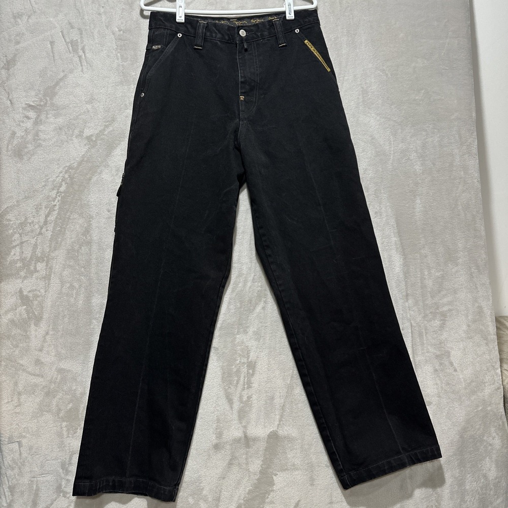VTG Pepe London Jeans‎ Men's 30 Black Denim Carpenter Y2K Rave Baggy Fit Logo